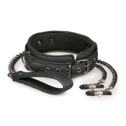 Halsband met riem en tepelklemmen