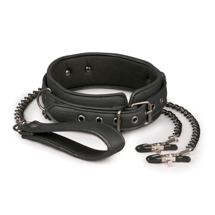Halsband met riem en tepelklemmen