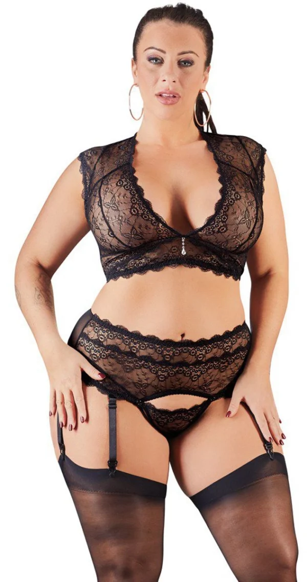 Cottelli Collection - Kanten Jarretelset (t/m 4XL)