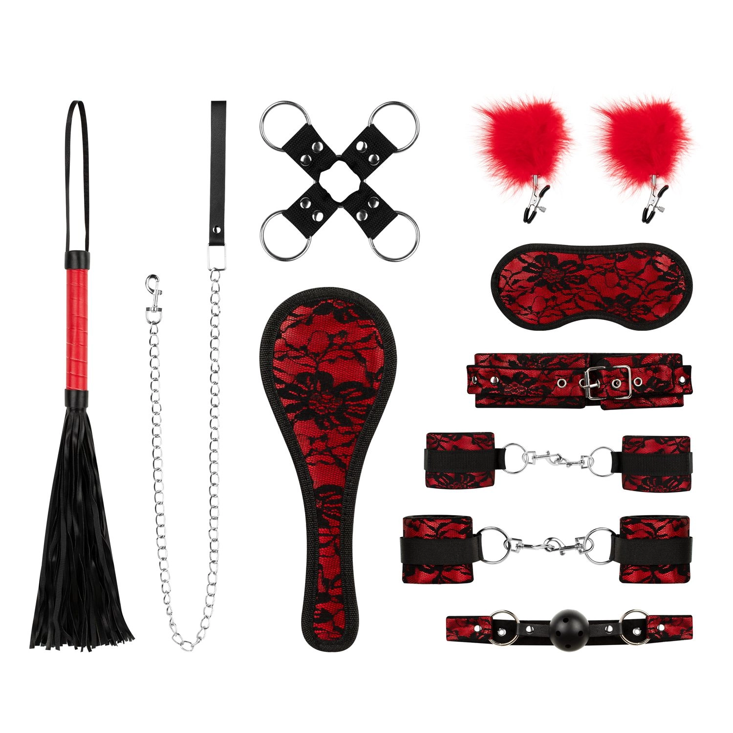 Bedroom Fantasies - Lace & Leather Look - 8-delige Bondage Set - Rood - Afbeelding 3