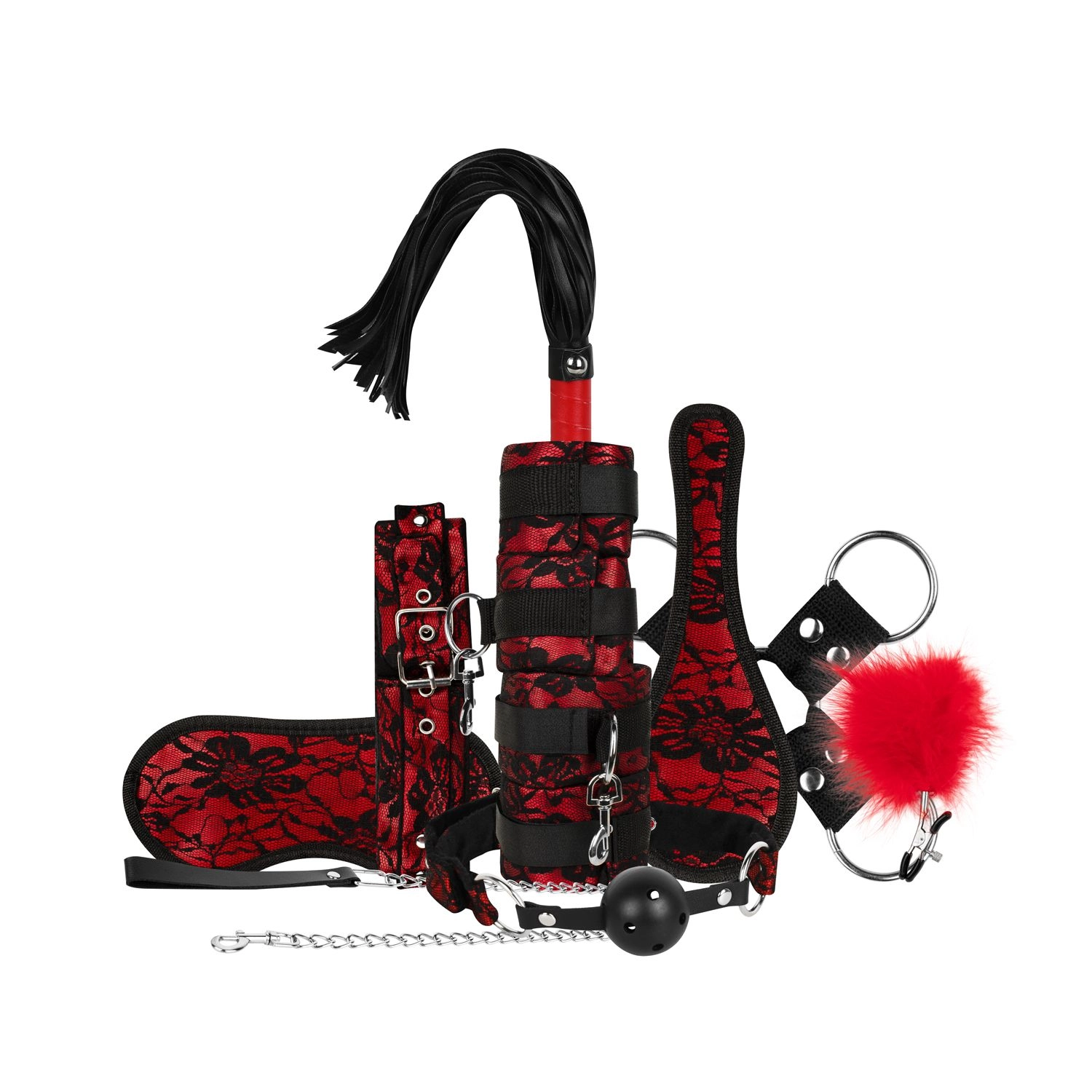 Bedroom Fantasies - Lace & Leather Look - 8-delige Bondage Set - Rood - Afbeelding 2